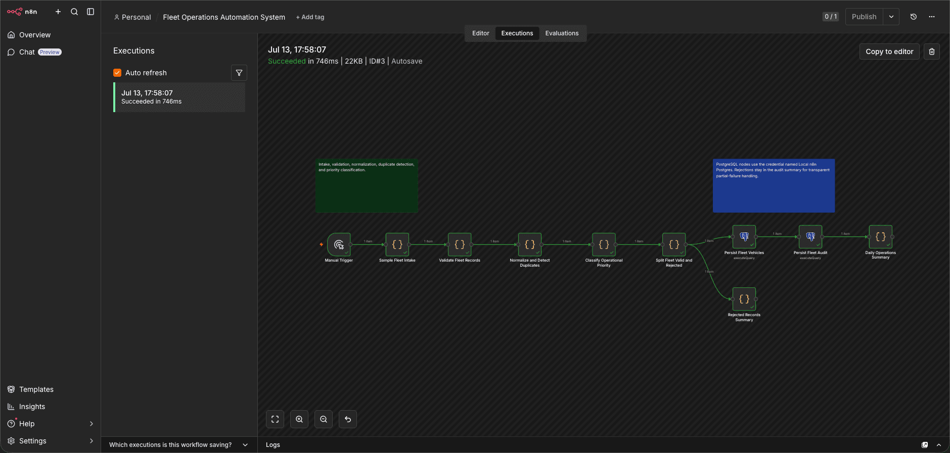 Fleet Operations Automation System successful execution screenshot